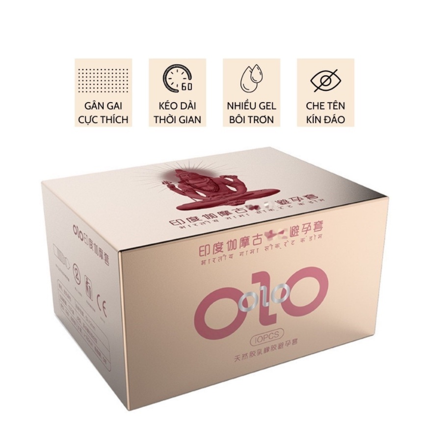 Bao Cao Su OLO Kéo Dài Thời Gian Quan Hệ, Gân Gai 0.01 India Gamma Formula - Hộp 10 Bao