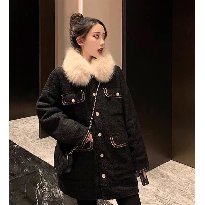 Áo Khoác Dạ Cổ Lông Viền Nhũ | BigBuy360 - bigbuy360.vn