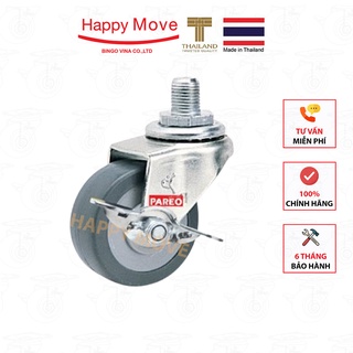 Bánh xe đẩy cao su tổng hợp xám tải nhẹ cọc vít xoay khóa - 50-65-75mm - Happy Move Thái Lan
