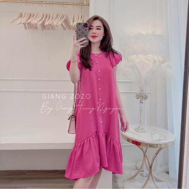 Đầm lụa hồng đuôi cá l1 (ảnh thật)