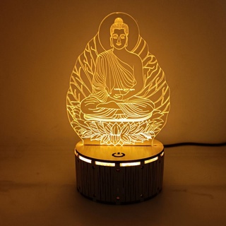 Đèn Ngủ Đế Gỗ 3D Led - Hình Phật