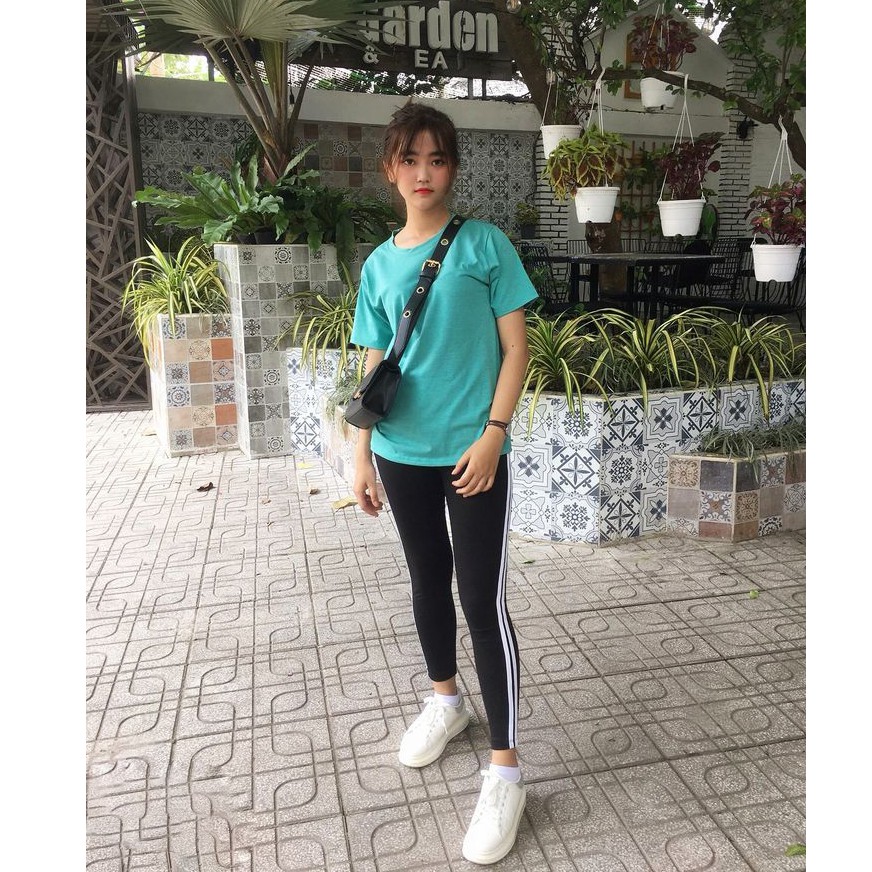 Quần Legging Lưng Liền Đen 2 Sọc Trắng Thun Co Giãn Mềm Mại | BigBuy360 - bigbuy360.vn