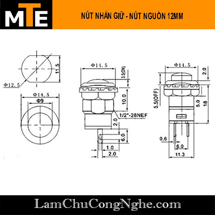 Nút nhấn giữ - nút nguồn 12mm 1.5A 250VAC