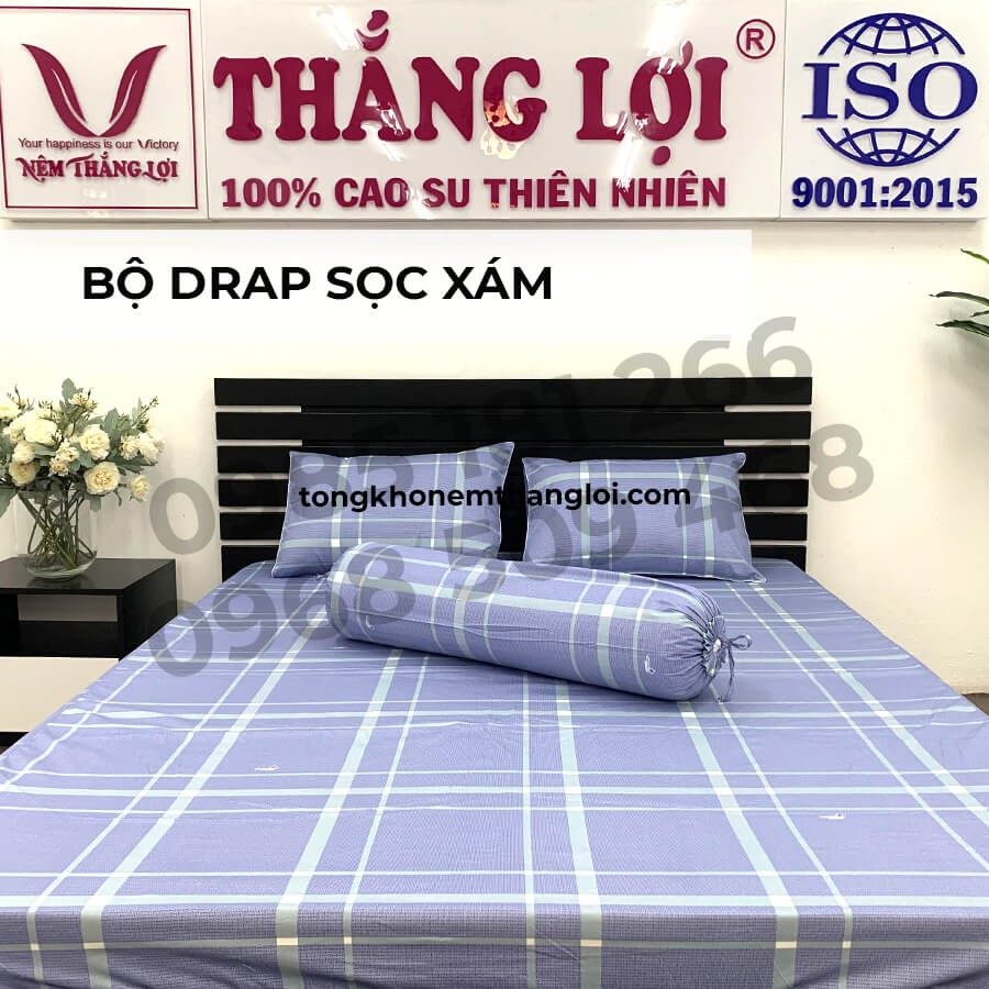 [Ảnh Thật] Sọc Xám - Bộ Drap Cotton 4 món Thắng Lợi Chính Hãng