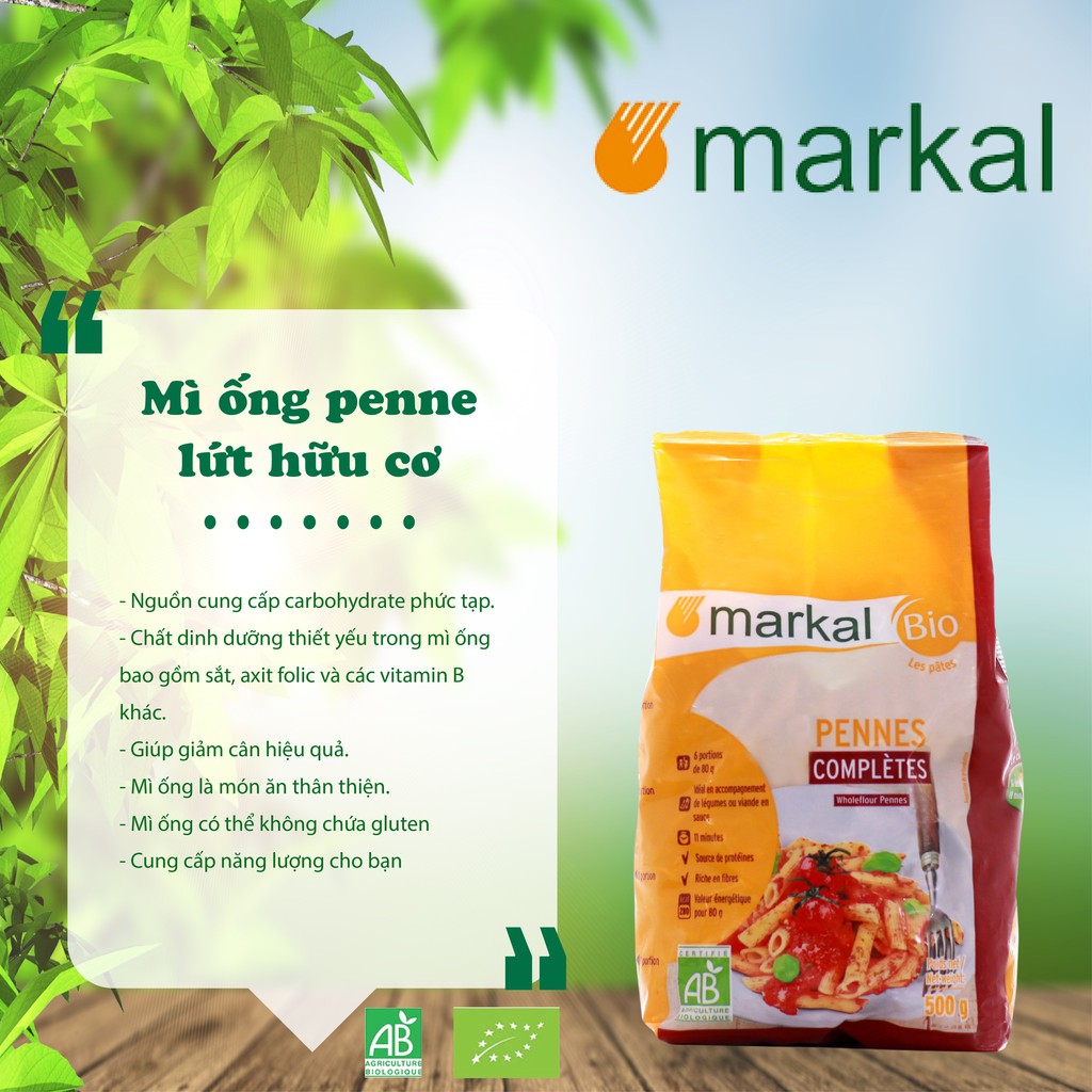 Mì ống penne lứt hữu cơ Markal 500g chứa nhiều chất khoáng và tinh bột dễ dàng hấp thụ cho cơ thể tốt cho sức khỏe