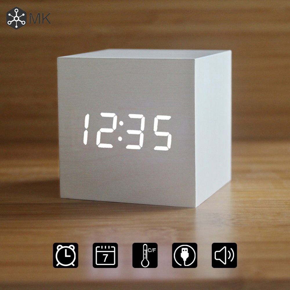 Đồng hồ điện tử hộp gỗ để bàn có đèn LED nhiều màu