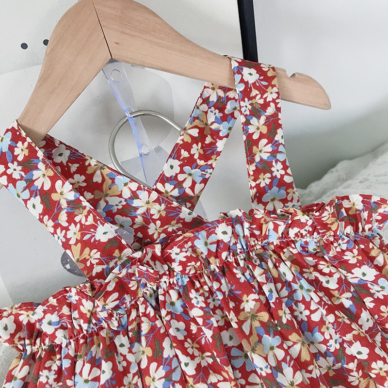 Bộ Áo Hai Dây Họa Tiết Hoa + Quần Dài Phong Cách Hàn Quốc Cho Bé Gái