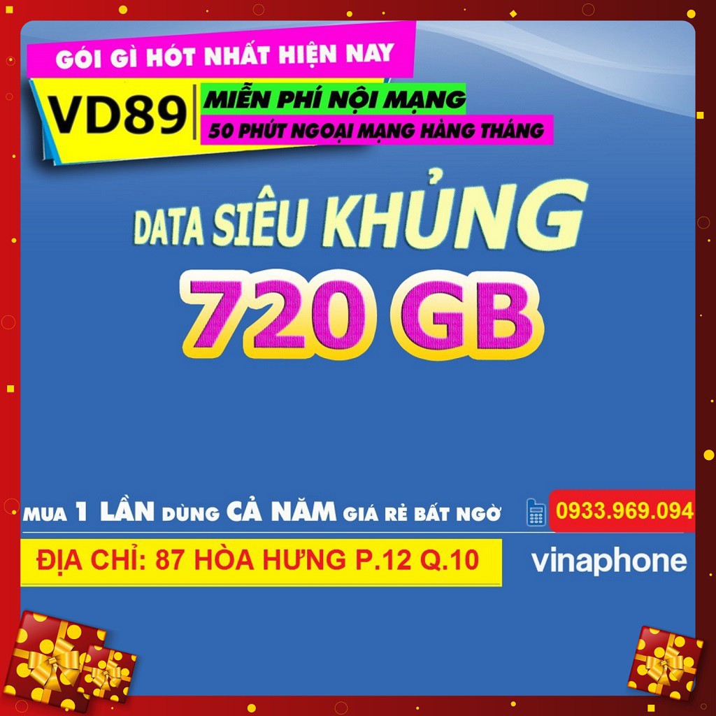 Sim 4G Vina trọn gói 1 năm, VD8912T, 2Gb ngày, miễn phí nội mạng dưới 20p và 50p ngoại mạng, không nạp tiền hàng tháng