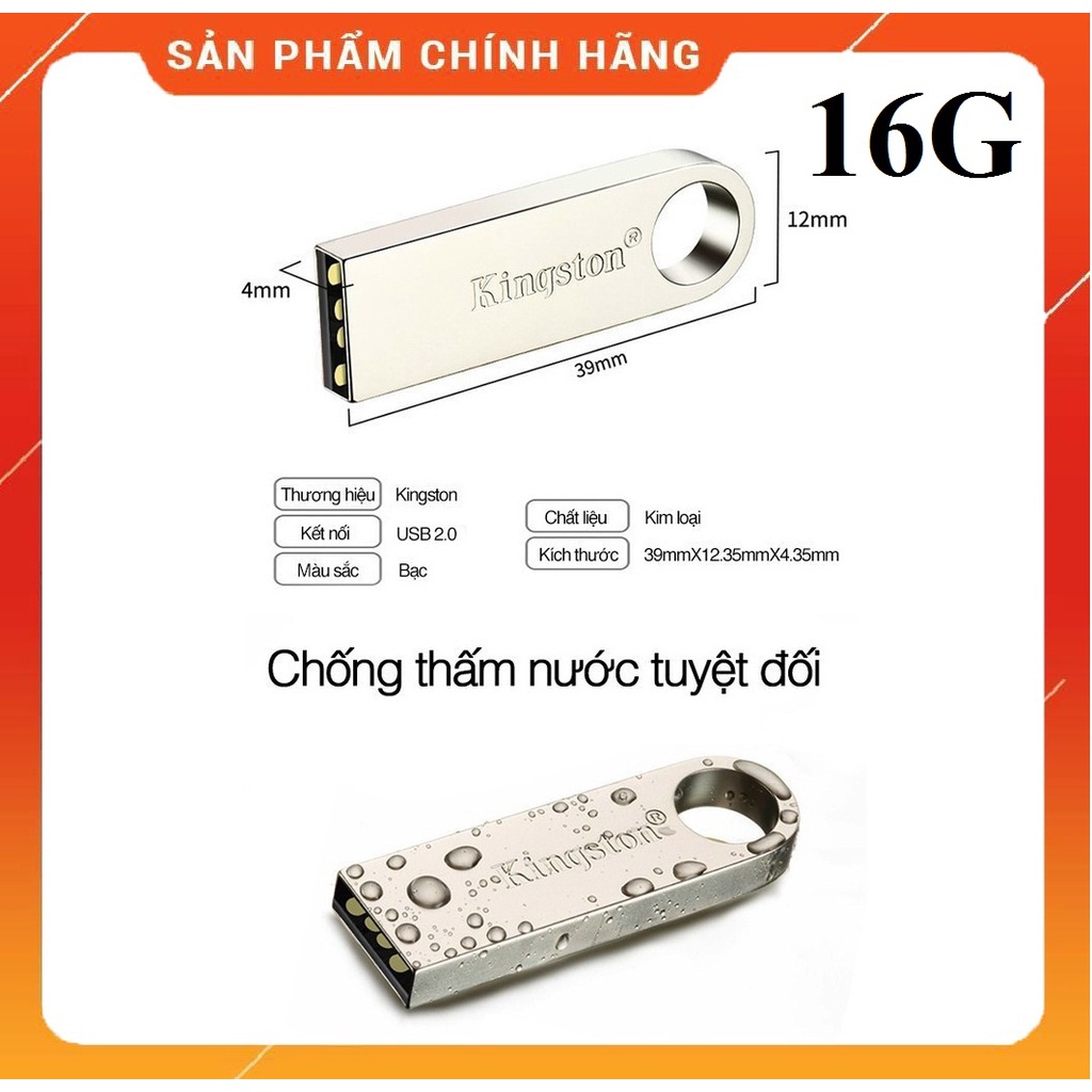 USB 16G CHỐNG NƯỚC ĐỦ DUNG LƯỢNG, TỐC ĐỘ ĐƯỜNG TRUYỀN CAO, LƯU TRỮ NHẠC VIDEO, HÀNG CHÍNH HÃNG KINGTON
