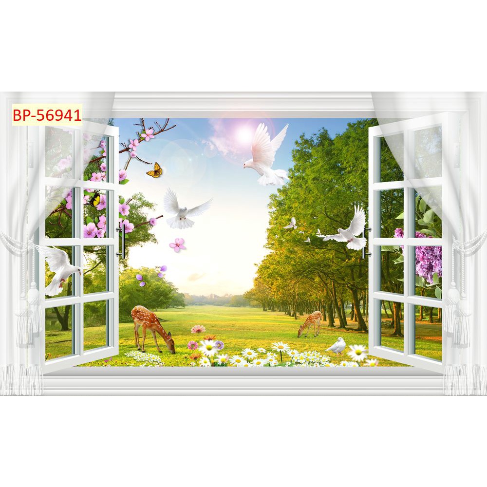 Tranh dán tường 3D khung cửa sổ sang trọng, lịch sự