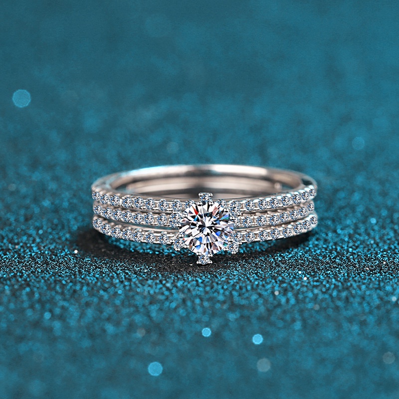 X-019 Nhẫn bạc 925 moissanite, viên đá trung tâm 1ct (6.5mm), có chứng chỉ GRA