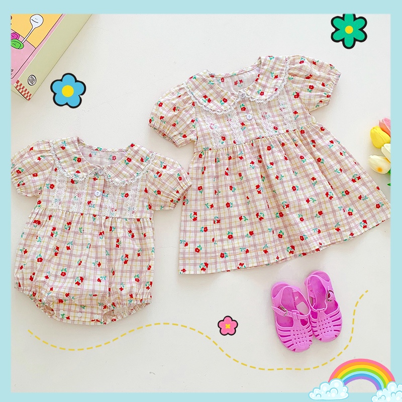 Bộ Áo Liền Quần Công Chúa Phối Ren Họa Tiết Hoa Phong Cách Hàn Quốc Dễ Thương Thời Trang Mùa Hè Cho Bé Gái