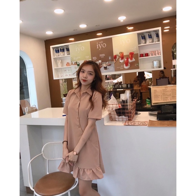 Đầm sơmi nút chéo