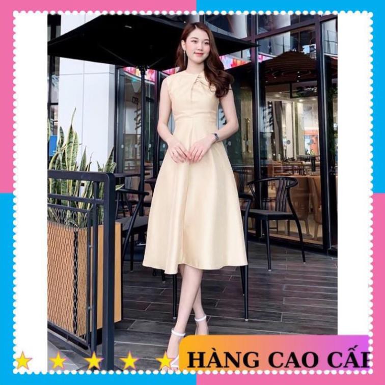 [SẢN PHẨM CHẤT LƯỢNG] Váy dự tiệc váy sang trọng dáng xoè cổ xoắn kiểu dệt ánh kim đi chơi dạo phố MN80 | BigBuy360 - bigbuy360.vn