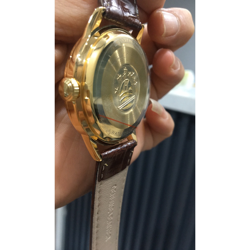 Đồng hồ nam OMEGA Mặt hình bát quái,dây da thời trang, bảo hành 24 tháng