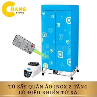 Tủ sấy quần áo 2 tầng khung inox có điều khiển từ xa, máy chạy êm không gây ồn siêu tiện lợi