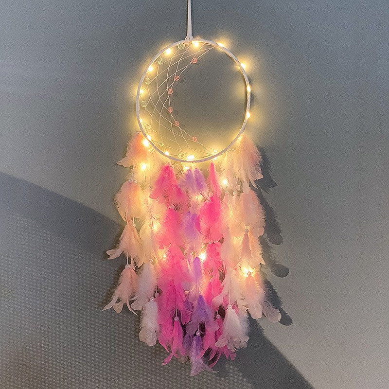 [ Hàng Có Sẵn ] - Dreamcatcher Tông Hồng Hình Mặt Trăng Có Led Đính Kèm