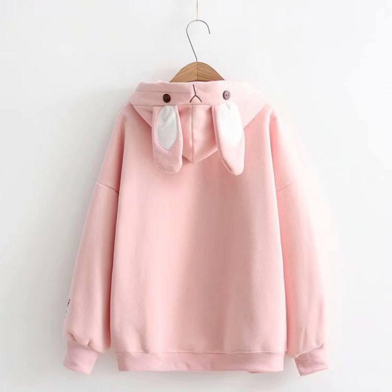 Áo hoodie tay dài có nón hình tai thỏ dễ thương dành cho nữ