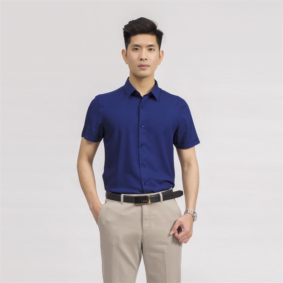 Áo sơ mi nam ngắn tay ARISTINO màu xanh tím than lịch lãm, chất bamboo kháng khuẩn - ASS038S9