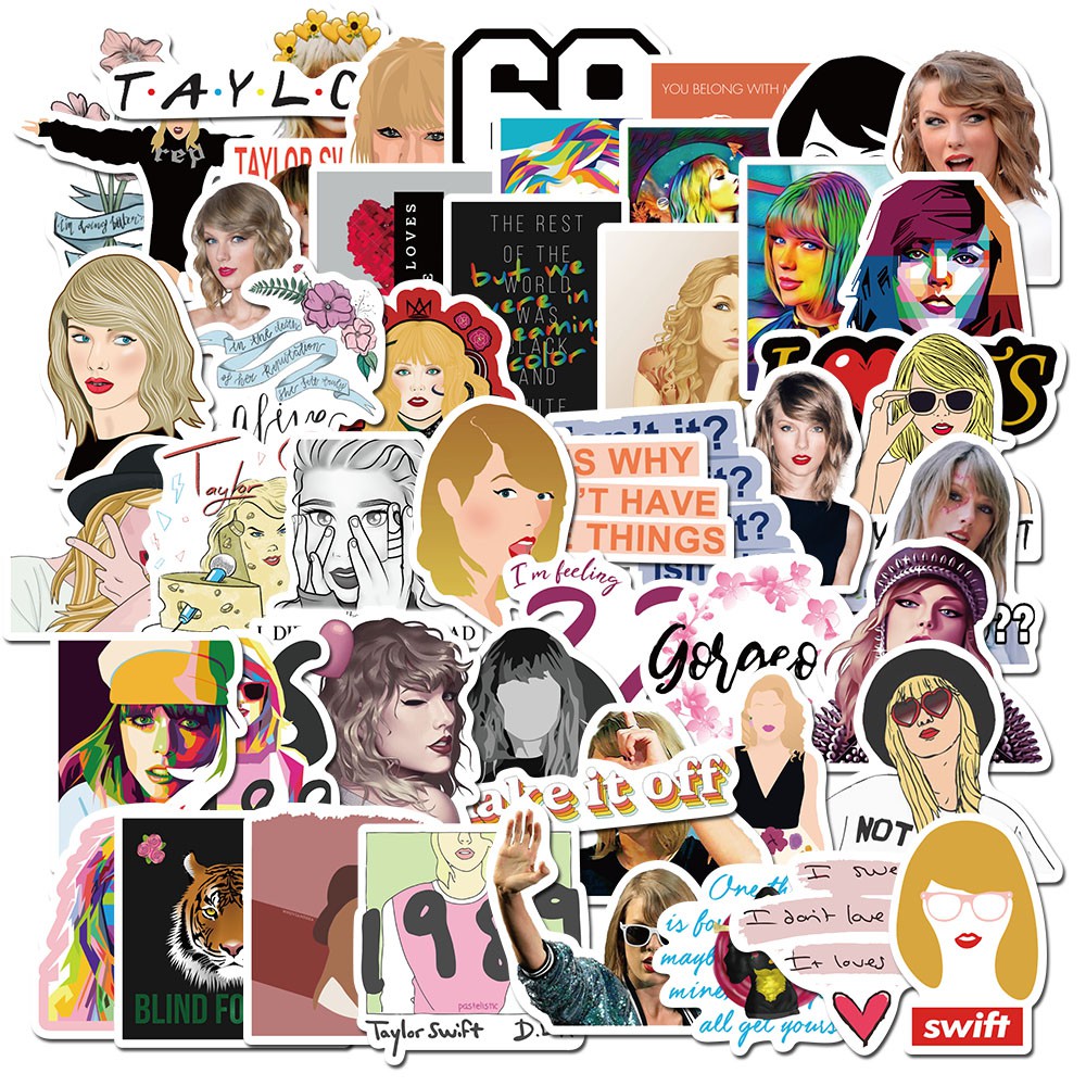 Set 50 Miếng Dán Trang Trí Chống Thấm Nước Hình Ca Sĩ Nhạc Taylor Swift Độc Đáo