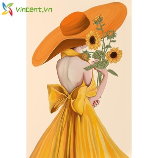 Tranh Thêu Chữ Thập Thủ Công 11CT Hình Cô Gái Và Hoa Hướng Dương Nghệ Thuật
