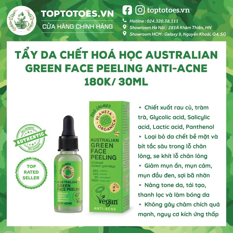 Tẩy da chết hoá học Planeta Organica Australian Green Peeling Anti-acne giảm mụn ẩn, mụn cám, mụn đầu đen