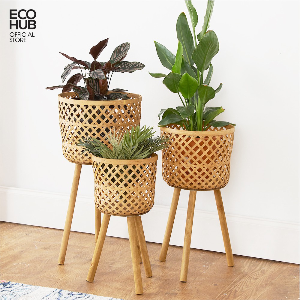 Giỏ tre trồng cây ECOHUB Bằng tre tự nhiên, 3 Size (Floor 3 Piece Wicker Basket Set) | EH015