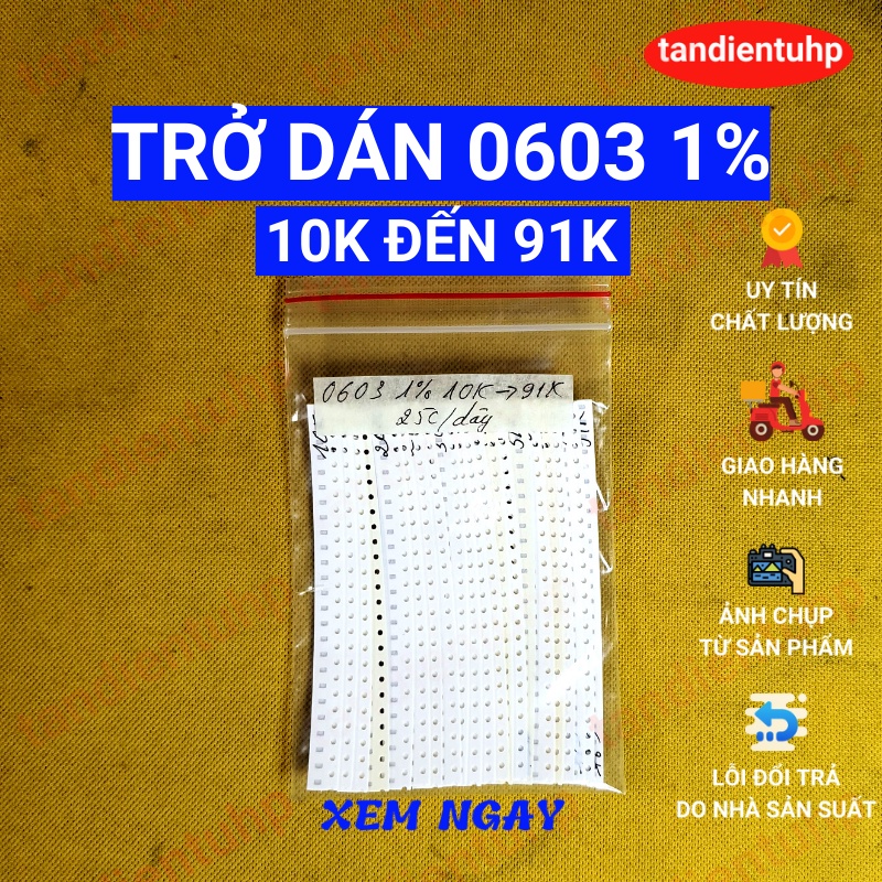 COMBO TRỞ DÁN 0603 1% 63 MÃ TỪ 1K ĐẾN 2M TỔNG 1575 CHIẾC