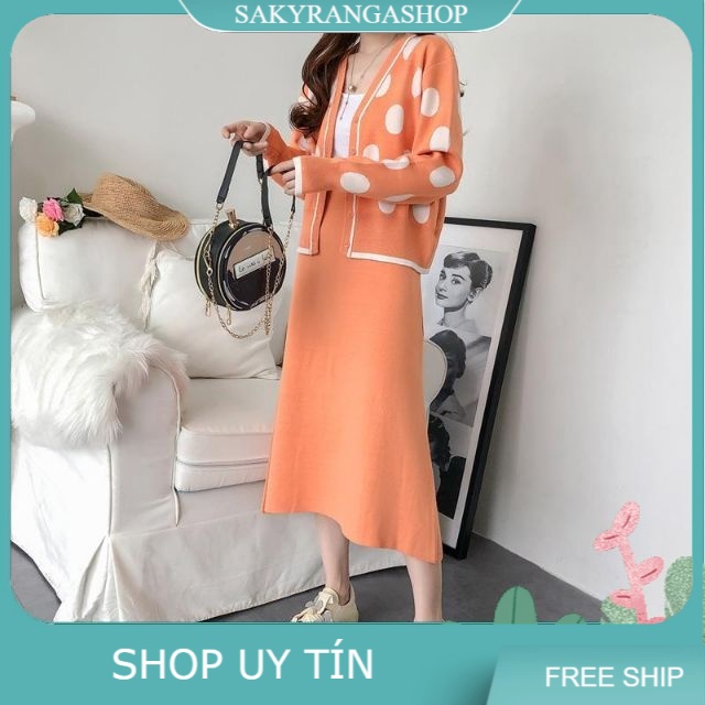 SET LEN ÁO CHẤM BI CHÂN VÁY