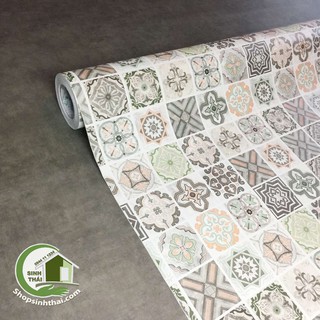 Giấy dán tường giả gạch bông hoa cổ điển màu nâu - [ 50cm x khổ 1,2m ] cắt liền thành 1 tấm tùy theo số lần đặt