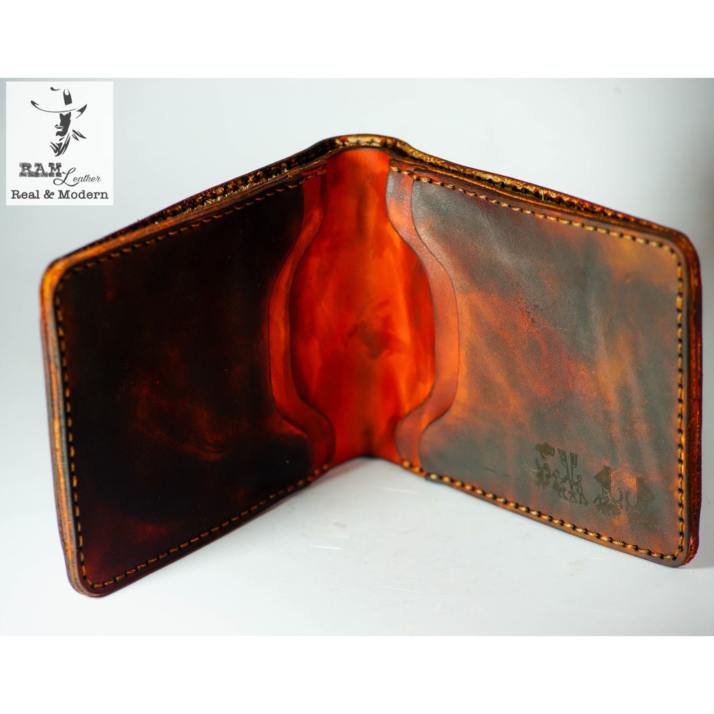 Ví nam Nữ Da Bò Italia Vegtan RAM Leather Khắc Trống Đồng Việt Nam Nâu Medium Brown