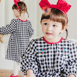 Váy bé gái Hàn Quốc Bebezoo dài tay _ Caro thêu hoa