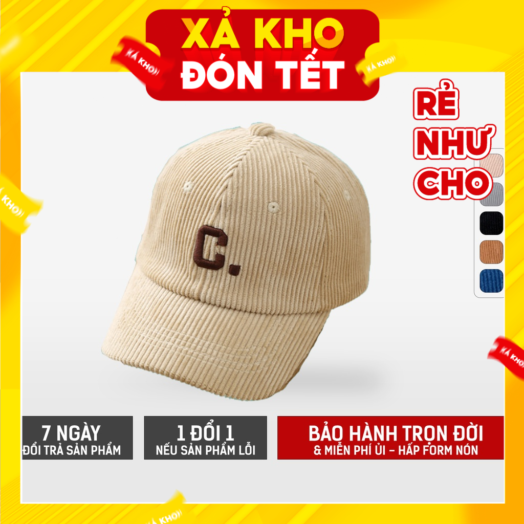 Mũ Lưỡi Trai Chữ C Nón Kết Nam Nữ Jussy Fashion Phong Cách Nón Lưỡi Trai Unisex Form Cứng Vải Nhung Gân Dày Nhiều Màu