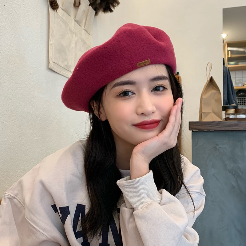 Mũ Beret len in chữ thời trang thu đông cho nữ