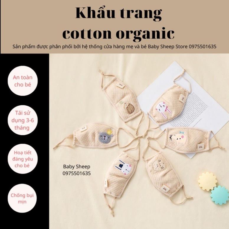 (HÀNG CAO CẤP) Khẩu trang cho bé ORGANIC 100% COTTON HỮU CƠ TỰ NHIÊN  HỌA TIẾT DỄ THƯƠNG CHO BÉ 0-7 TUỔI