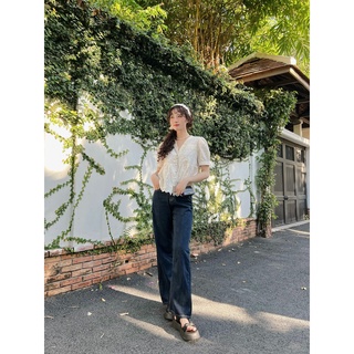 Quần jeans dáng suông dài ống rộng vải dày dặn NARI JEANS - Sibling House
