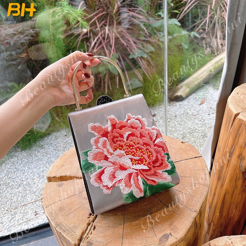 Túi Đeo Chéo Thêu Hoa Mẫu Đơn Nhỏ Xinh Phong Cách Retro Mới 2022 Cho Bạn Gái