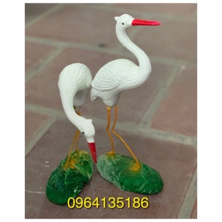 Cò đôi mỏ đỏ tiểu cảnh trang trí sân vườn gốm sứ Bát Tràng