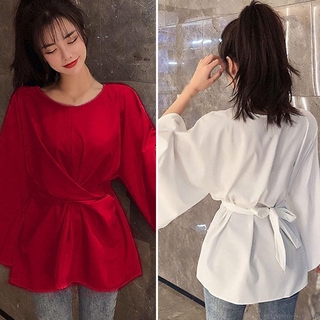 Áo Kiểu Tay Loe Thắt Nơ Eo Thời Trang Cho Nữ