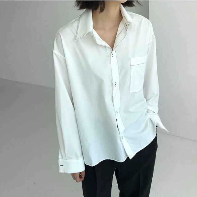 Sơ mi Unisex viền chỉ ( Trắng, Đen )