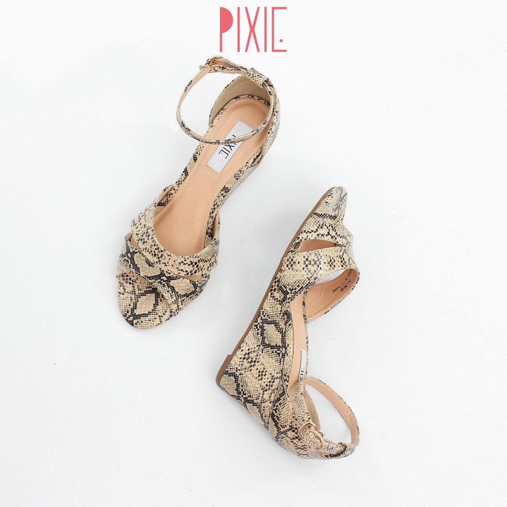 Giày Sandal Đế Xuồng Cao Gót 7cm Giả Da Trăn Pixie X455