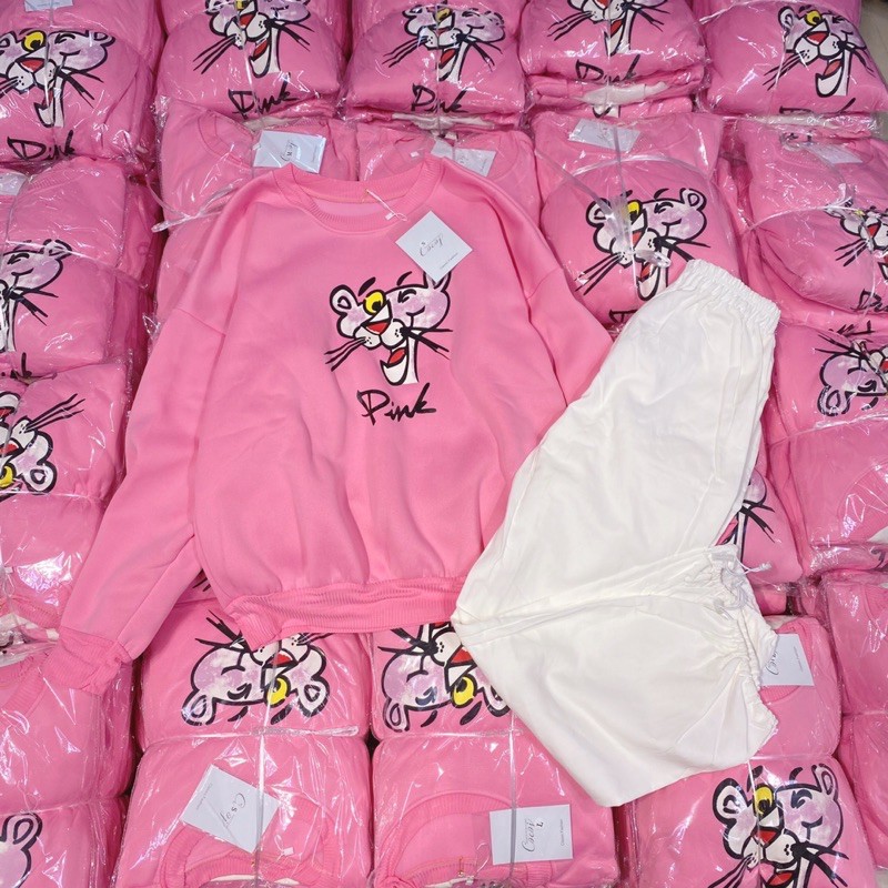 [Mã FASHION15K hoàn 15K xu đơn 99K] Bộ nỉ bông PinkPanther