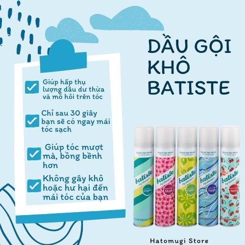 [Chính_Hãng] Dầu Gội Khô Batiste Dry Shampoo 200ml | Hết Ngứa, Hết Bết Dính Tóc, Bồng Bềnh Tức Thì