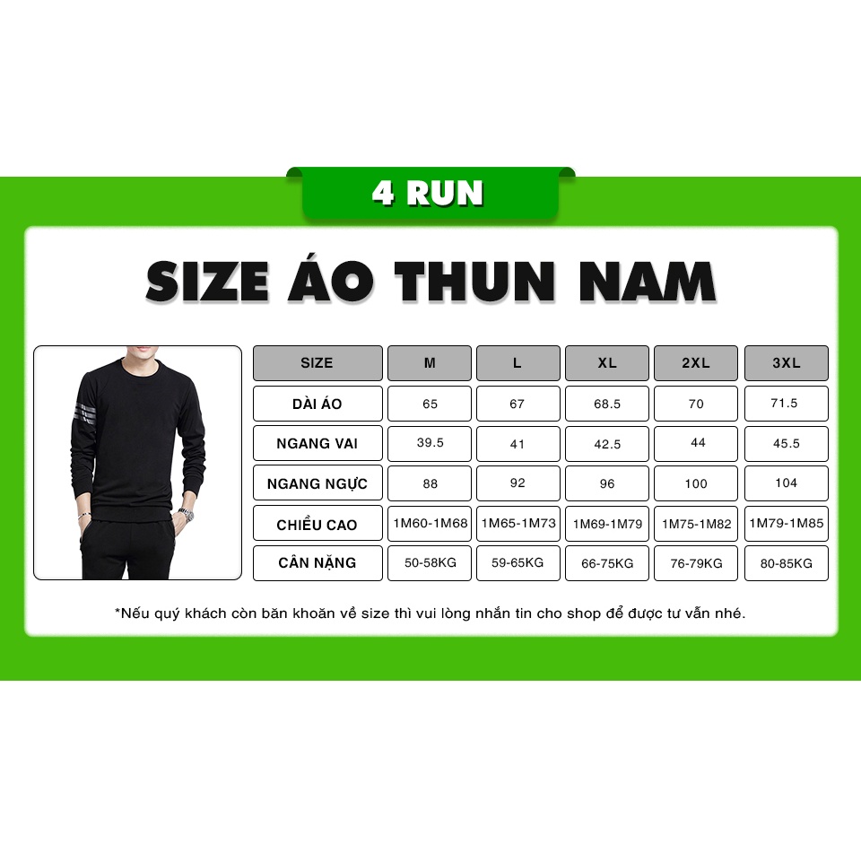 Áo thun nam dài tay 4RUN mã "KC-L" chất vải mềm mịn họa tiết 3 vạch cổ tròn dài tay phong cách