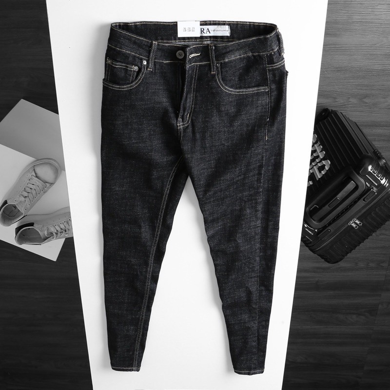 Quần jean nam đen muối tiêu ống ôm-jean co giản cambodia Hải An Jeans