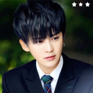 [Blingbling] Tóc Giả Ngắn Nam Thời Trang Hàn Quốc Tóc Giả Nam Ngắn Thẳng Tóc Đẹp Trai xiên Nổ Cuộn Mũ Đội Đầu Nguồn