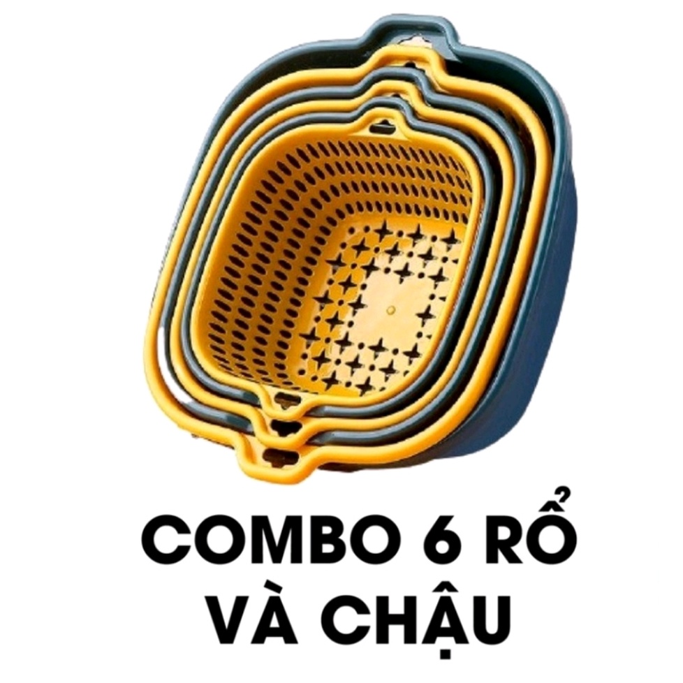 [LỖI 1 ĐỔI 1]Combo 6 món rổ nhựa ráo nước,  nhựa kèm chậu, 6 món 5 lớp bền bỉ chắc chắn,tiện dụng