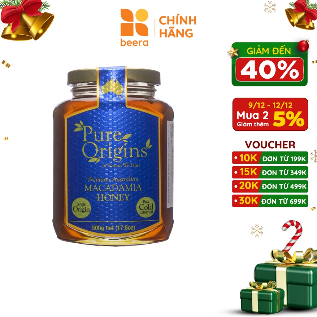 Mật Ong Nguyên Chất Macadamia Pure Origins Beera hỗ trợ giảm đau dạ dày, chống lão hóa (500g)