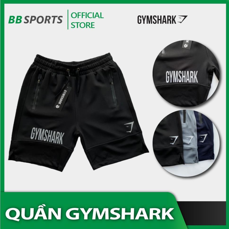 Quần short tập gym Gymshark logo phản quang, khóa chống nước - Quần đùi thể thao cao cấp - BB Sports ! *