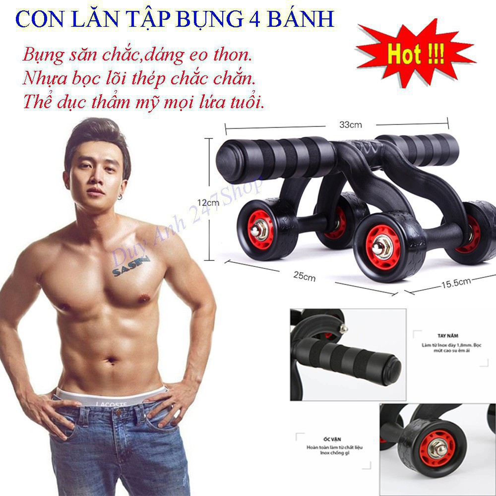 Con lăn tập bụng 4 bánh kèm thảm